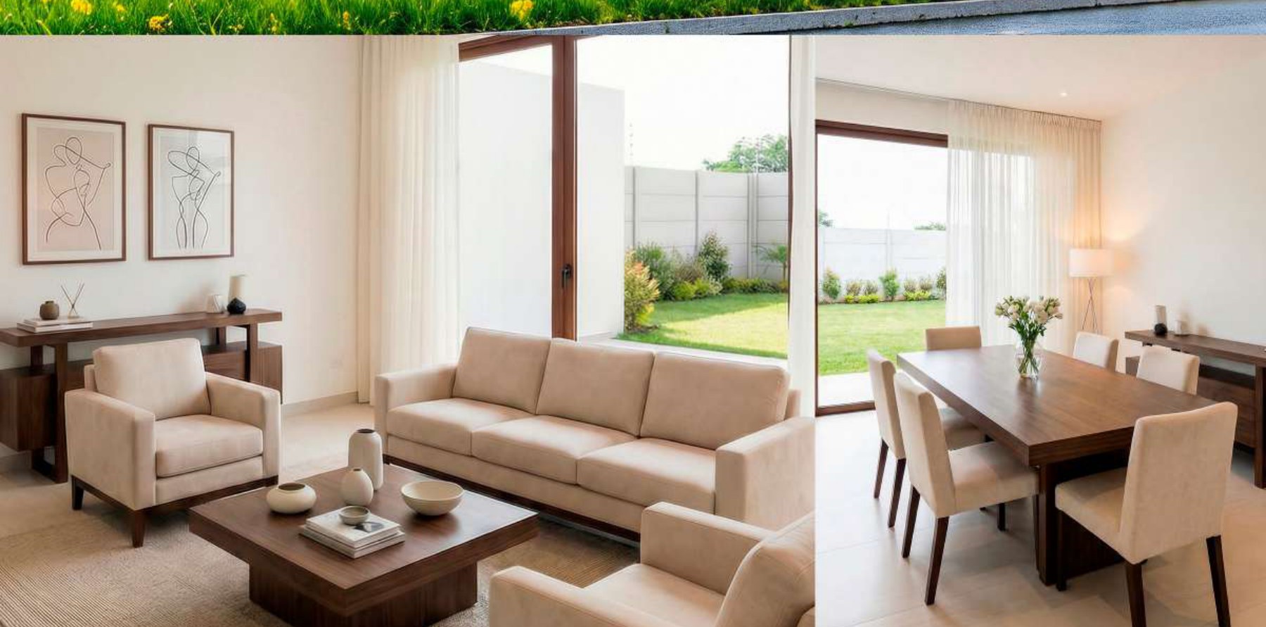 Interiores del modelo Colonial 150 m²: living, comedor y dormitorios